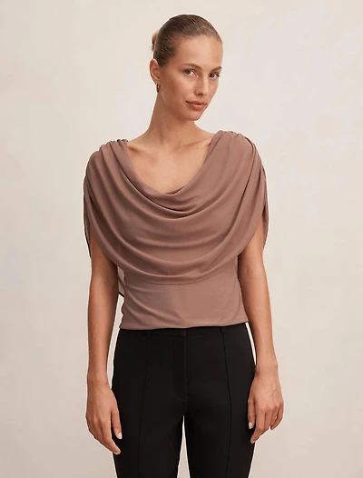Olivia Draped Mesh Cape Top