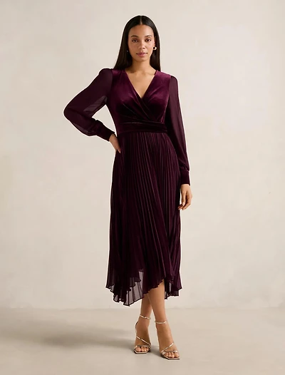 Margaret Velvet Pleat Midi Dress