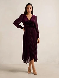 Margaret Velvet Pleat Midi Dress