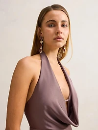 Becca Cowl Halter Satin Gown
