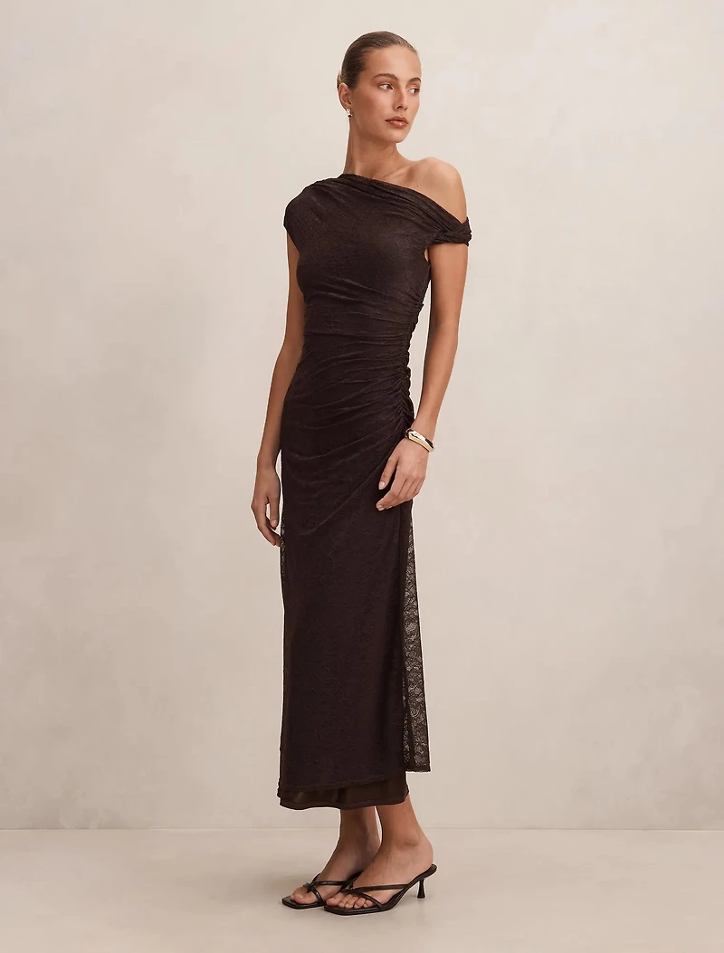 Paris Lace Asymmetric Midi Dress