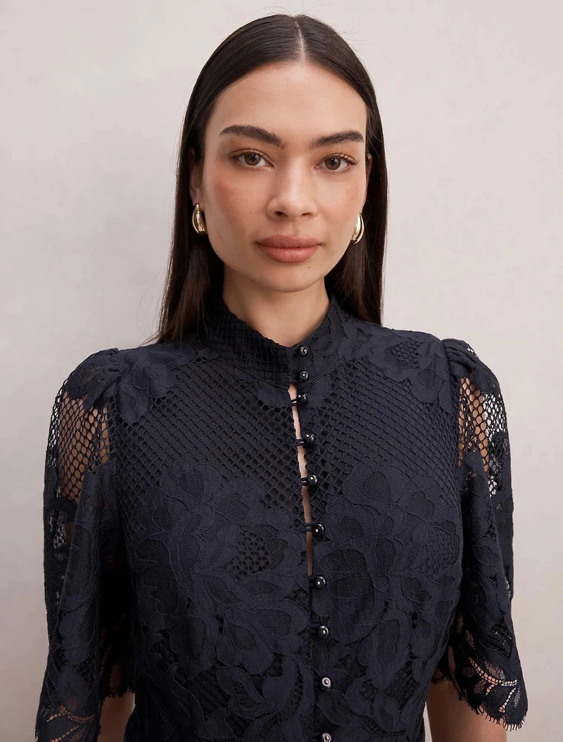 Liberty Flutter Sleeve Lace Midi Dress