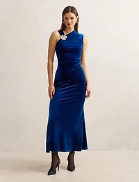 Jordana Asymmetrical Velvet Maxi Dress