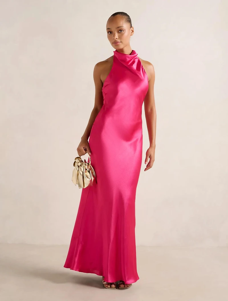 Clementine High Neck Satin Maxi