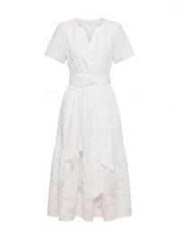 Matilda Embroidered Tie Midi Dress
