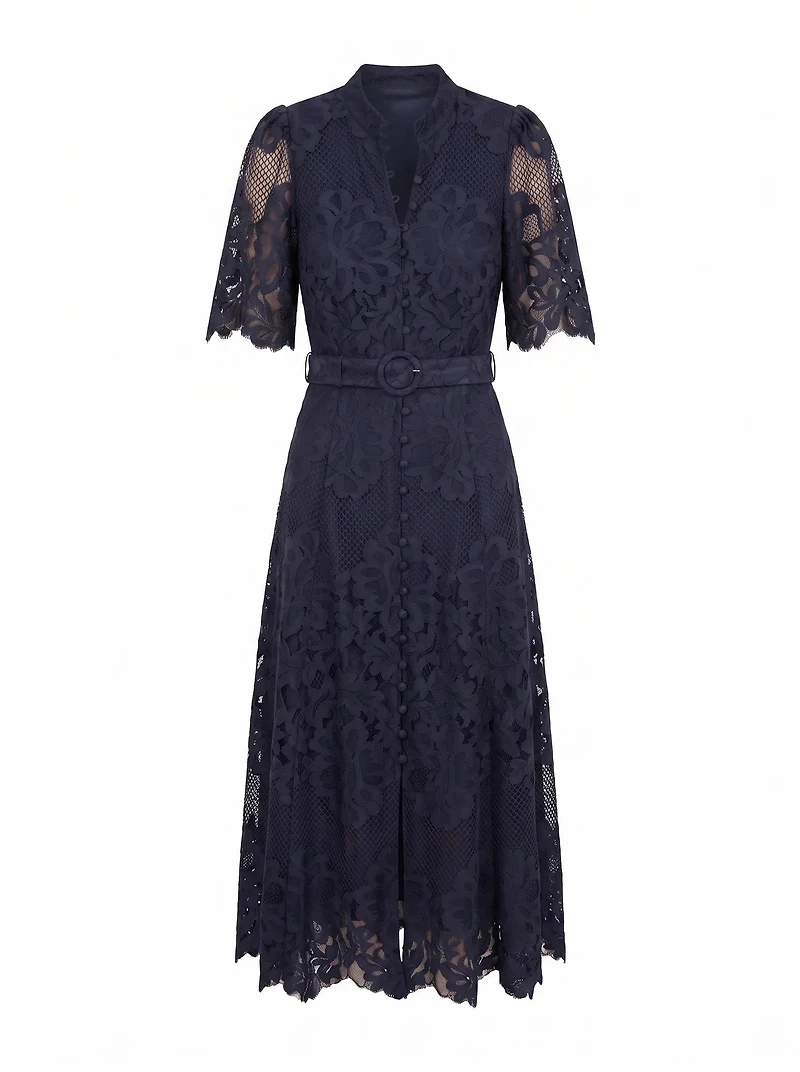 Liberty Flutter Sleeve Lace Midi Dress