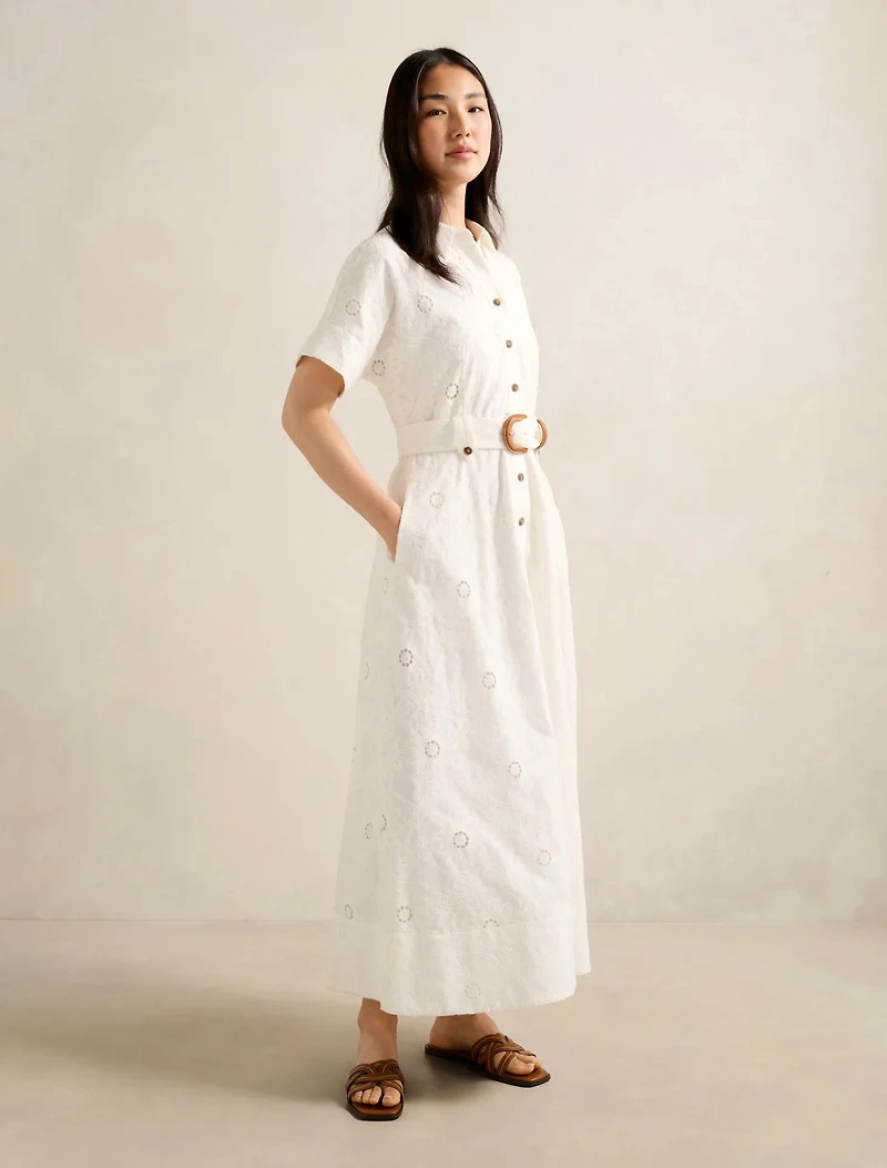 Valeria Short Sleeve Broderie Midi Dress