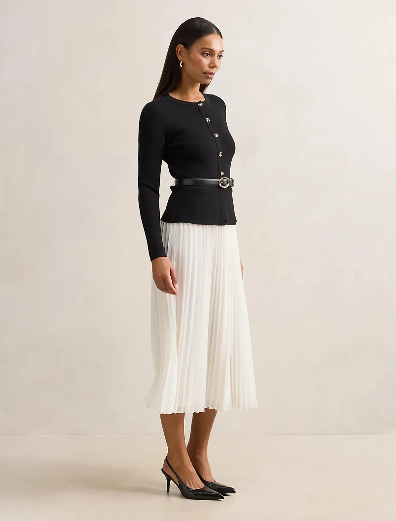 Louisa Long Sleeve Woven Mix Knit Dress