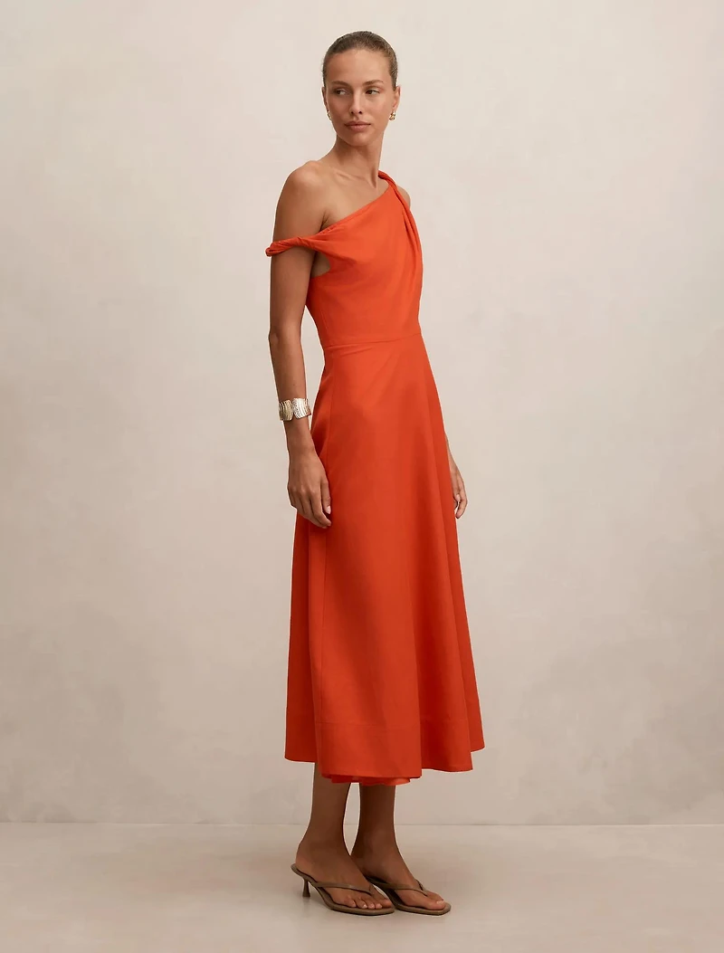 Vinetta Asymmetric Twist Midi Dress
