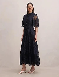 Liberty Flutter Sleeve Lace Midi Dress