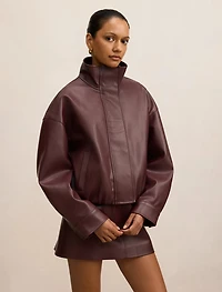 Jacquie Petite PU Funnel Neck