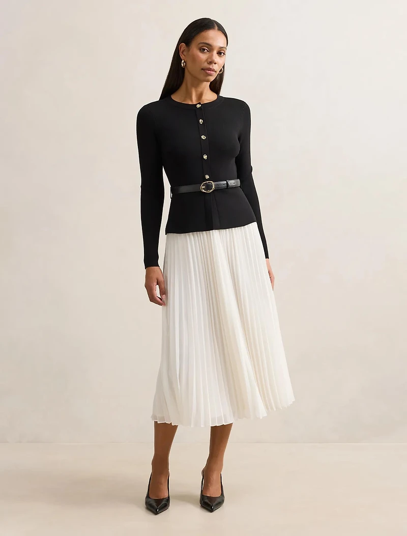 Louisa Long Sleeve Woven Mix Knit Dress