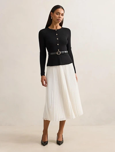 Louisa Long Sleeve Woven Mix Knit Dress