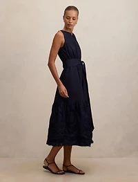 Evie Sleeveless Embroidered Tie Midi Dress