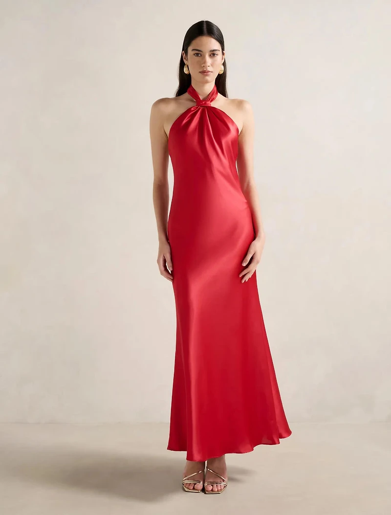 Yvette Halter Neck Satin Maxi