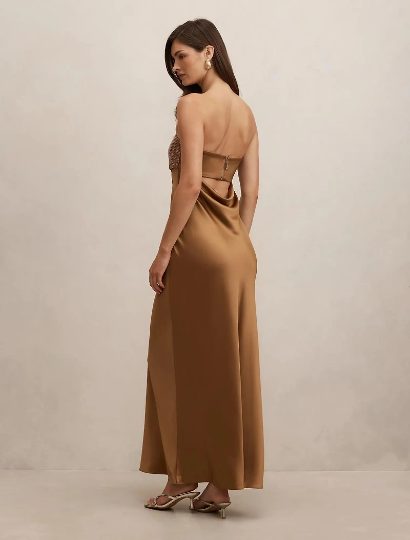 Amina Embellished Satin Maxi Dress