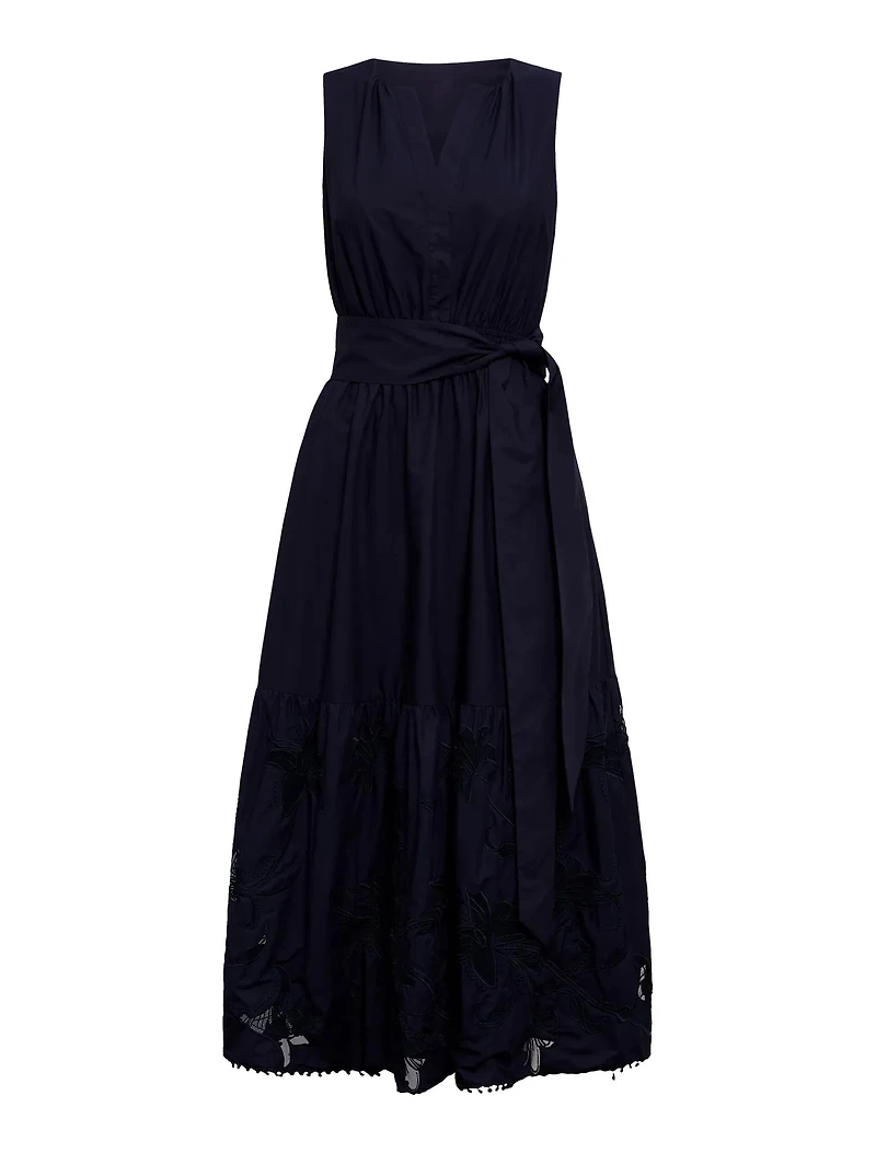 Evie Sleeveless Embroidered Tie Midi Dress