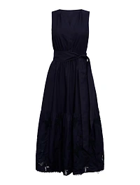 Evie Sleeveless Embroidered Tie Midi Dress