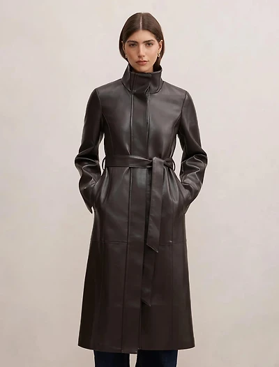 Bonnie PU Funnel Trench Coat