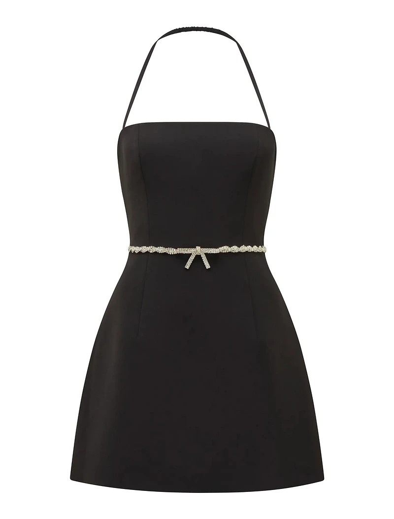 Mattie Halter Diamante Bow Mini Dress