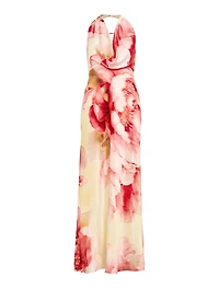 Becca Petite Cowl Halter Satin Gown