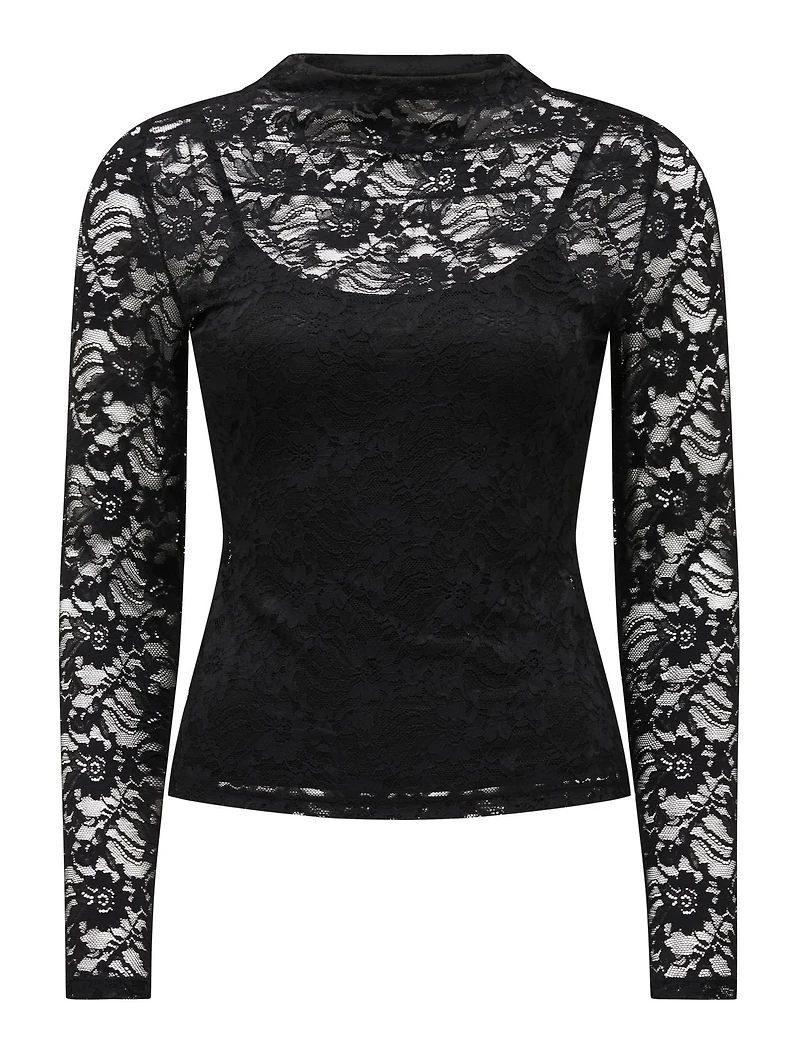 Henley High Neck Lace Top