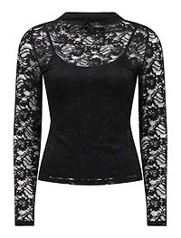 Henley High Neck Lace Top