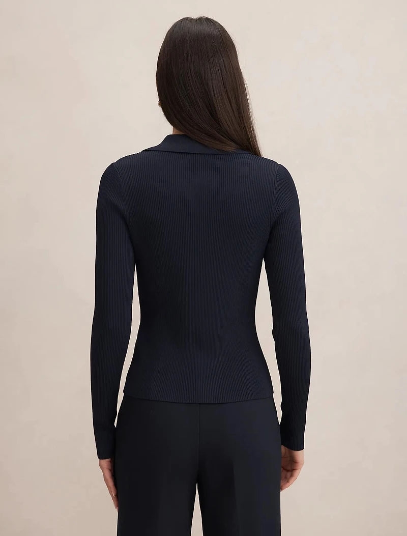 Selina Ribbed Knit Polo Top