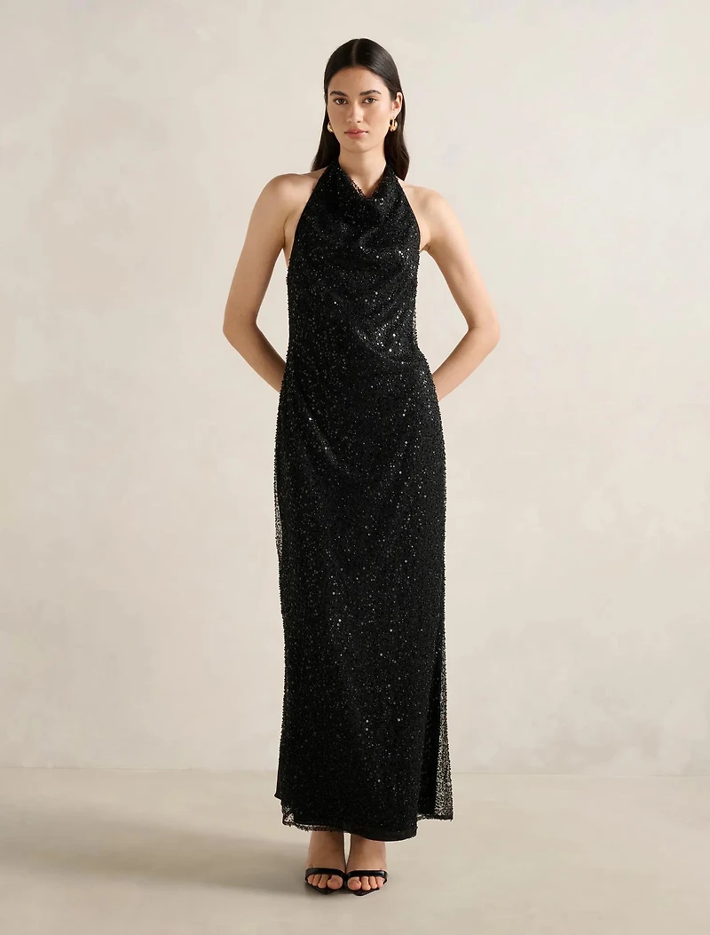 Miranda Sequin Halter Maxi Dress