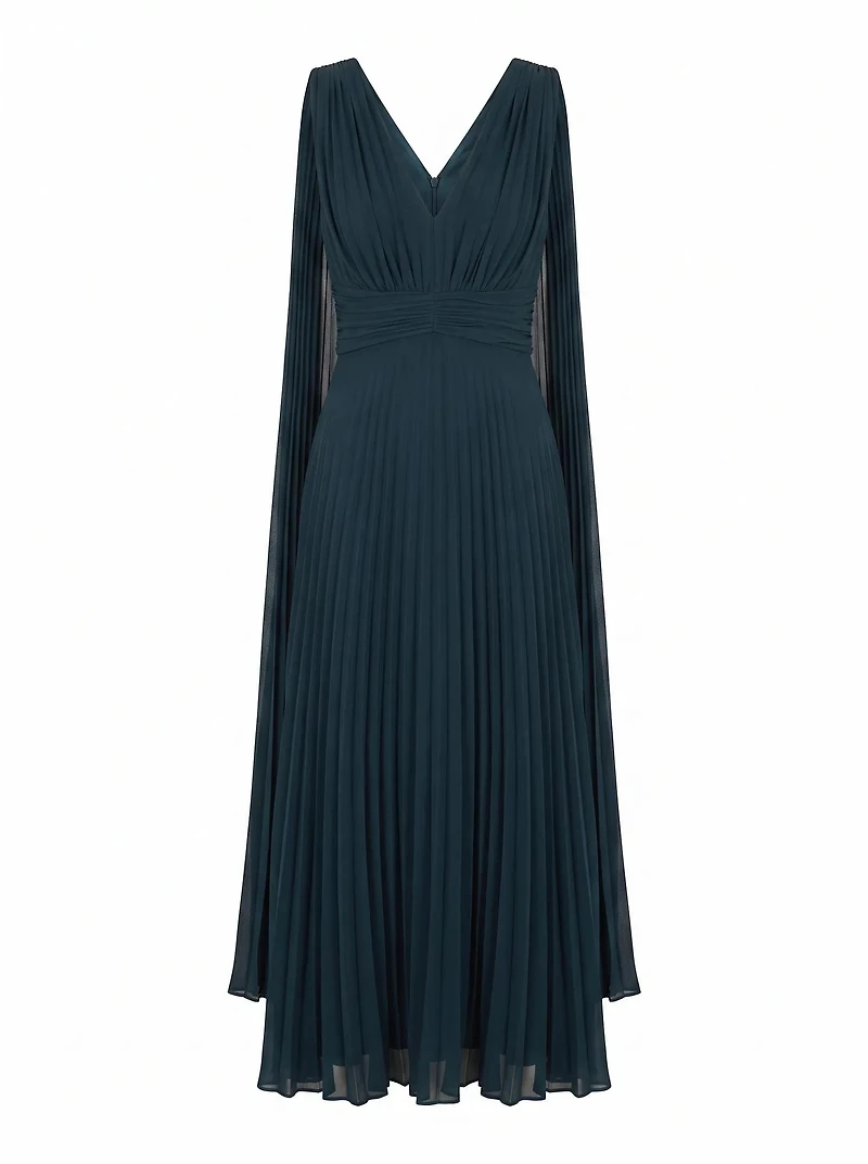 Leia Pleated Cape Maxi Dress