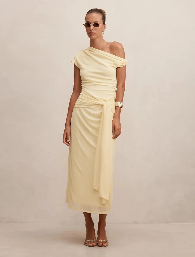 Piper Draped Tie Mesh Midi Dress