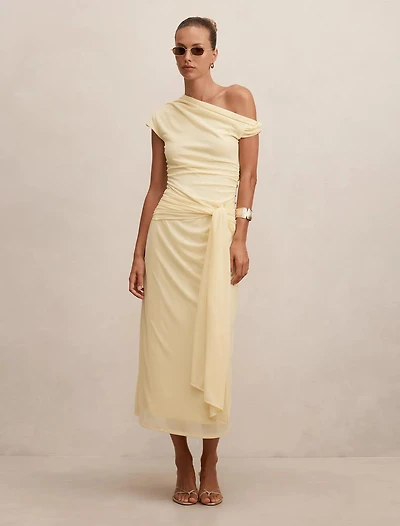 Piper Draped Tie Mesh Midi Dress