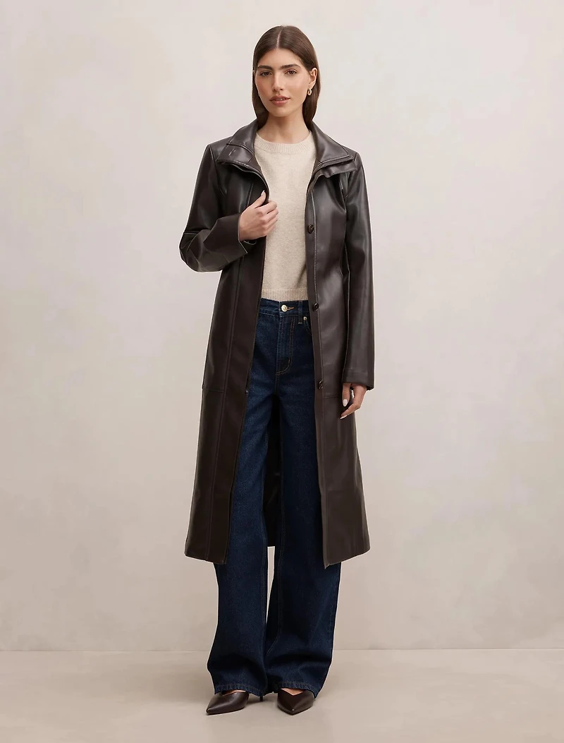 Bonnie PU Funnel Trench Coat