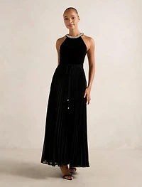 Gwen Halter Neck Pleat Midi Dress