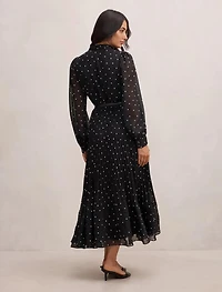 Clara Pleated Lace Trim Midi Dress