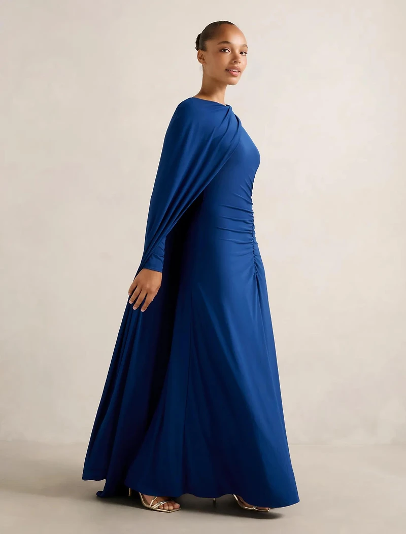 Maria Jersey Draped Cape Maxi Dress
