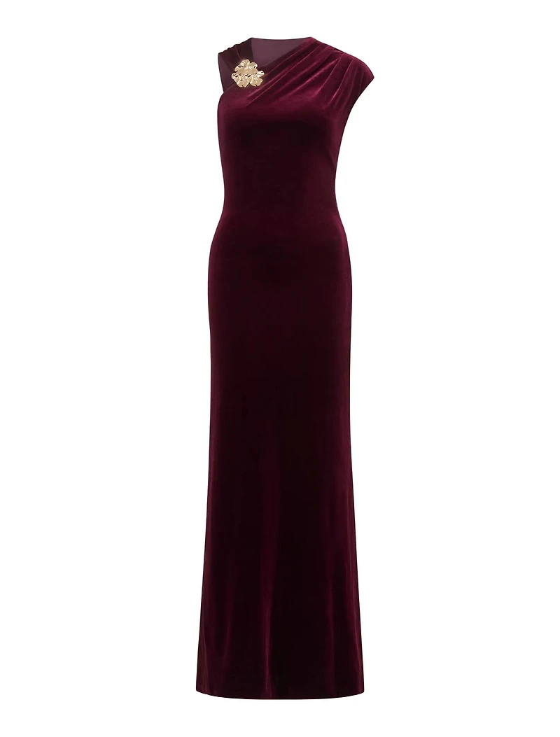 Jordana Asymmetric Velvet Maxi Dress