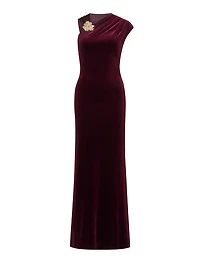 Jordana Asymmetric Velvet Maxi Dress