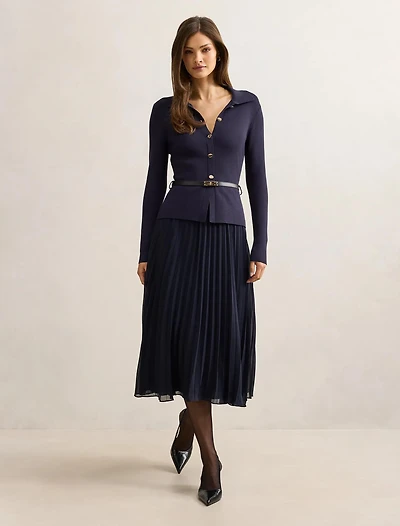 Chelsea Pleat Mixed Midi Dress
