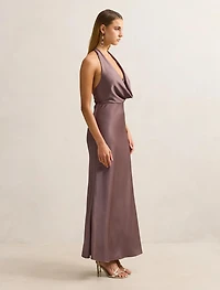 Becca Cowl Halter Satin Gown