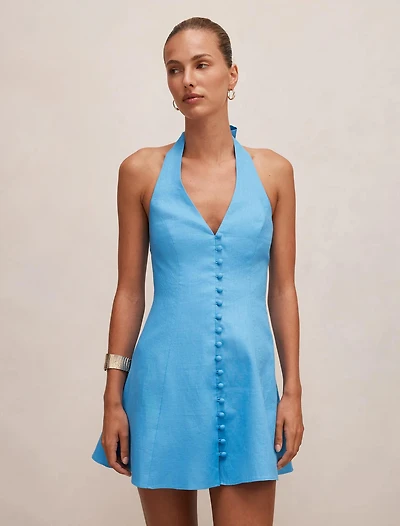 Ina Button Front Halter Mini Dress