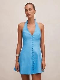 Ina Button Front Halter Mini Dress