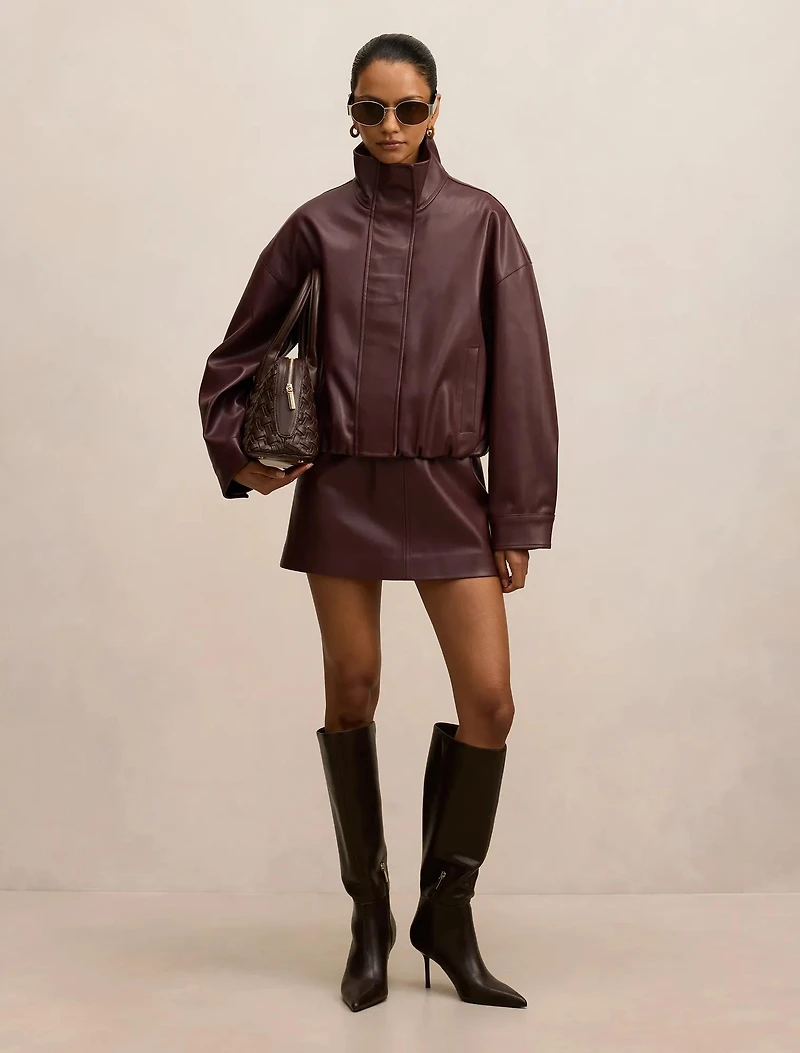 Jacquie Petite PU Funnel Neck