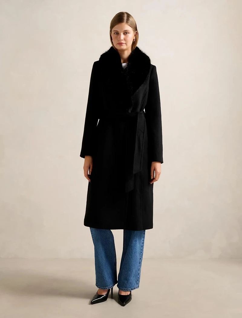 Monica Fur Collar Wrap Coat