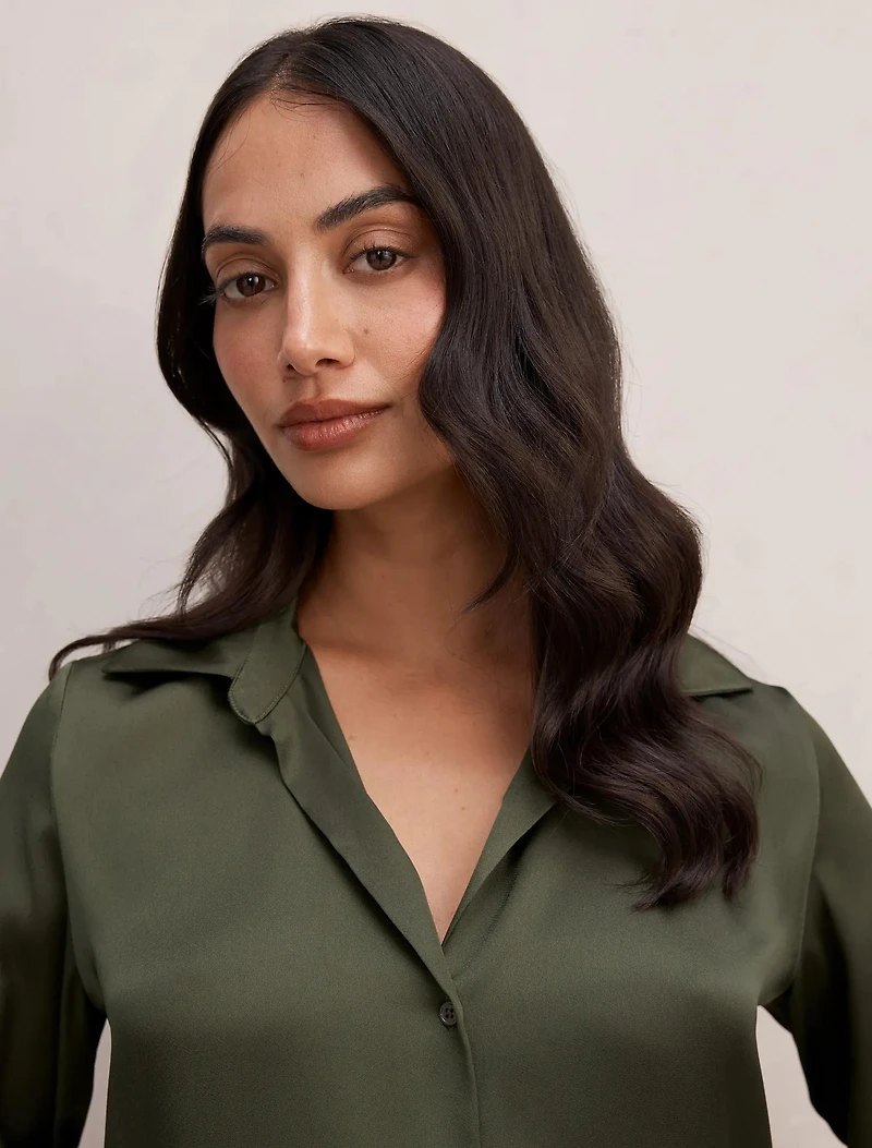 Harvey Notched Neck Satin Shirt