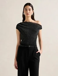 Rylee Tipped Shoulder Glitter Top
