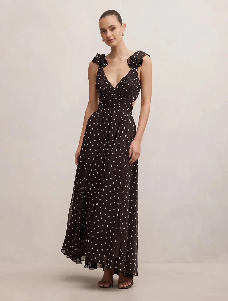 Selena Ruffle Shoulder Maxi Dress