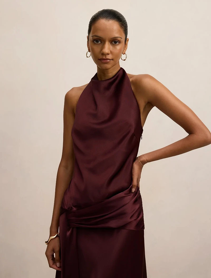 Abby Petite Halter Satin Maxi