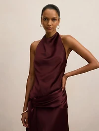 Abby Petite Halter Satin Maxi