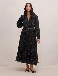 Clara Pleated Lace Trim Midi Dress